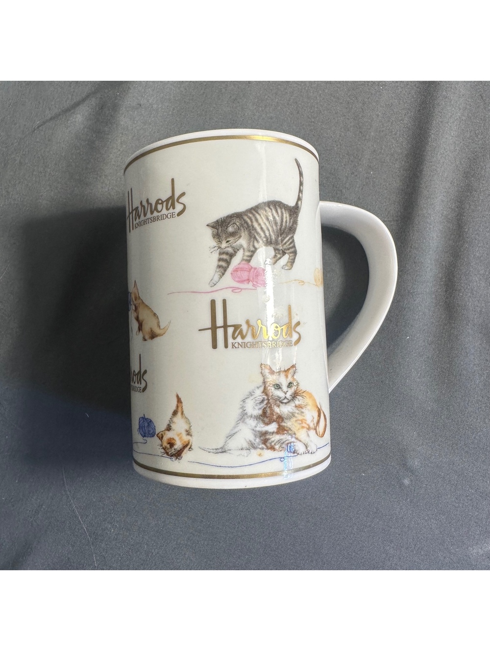 Vintage Harrods Cats Chasing Yarn Mug Bone China coffee tea
